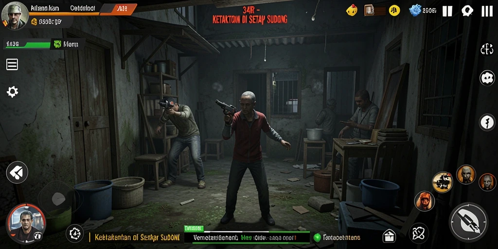 Screenshot gameplay 34R yang menampilkan kengerian yang mendalam.