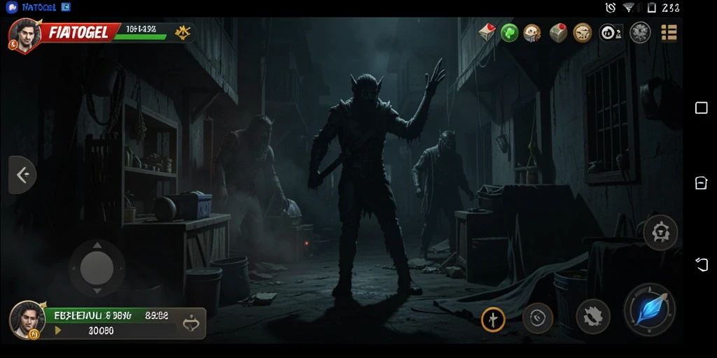 Tampilan gameplay menegangkan dari FIATOGEL yang penuh kegelapan.