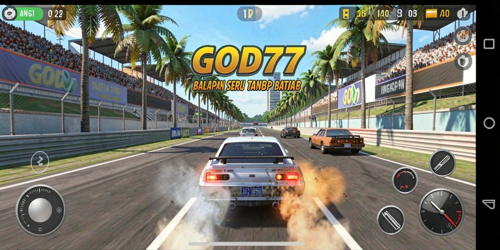 Tampilan utama gameplay GOD77 menunjukkan balapan yang cepat dan mendebarkan.