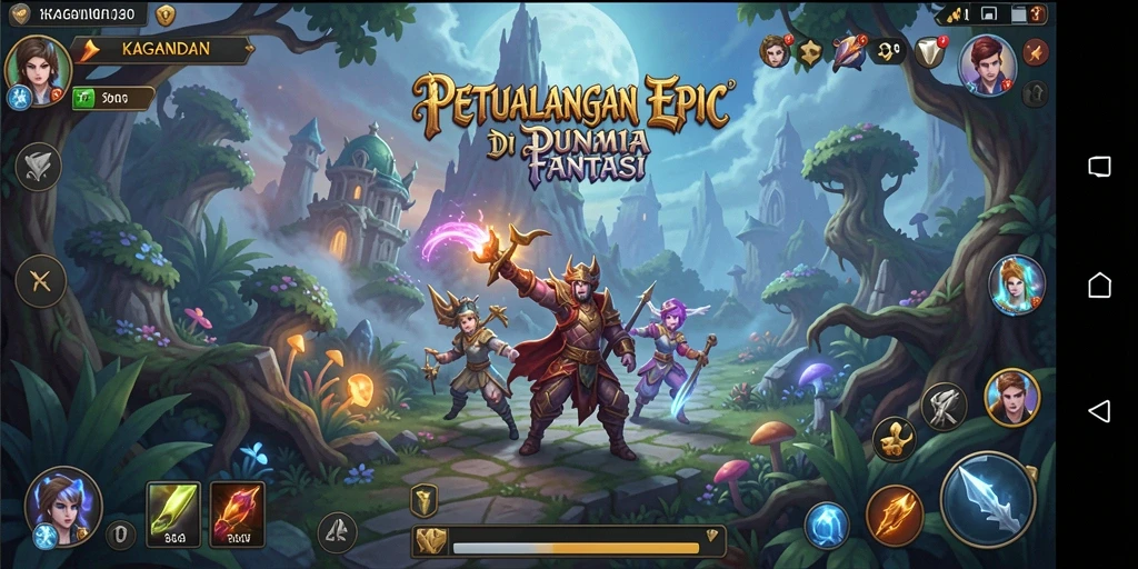Screenshot KAGANDAN menampilkan aksi pertempuran epik di dunia fantasi.