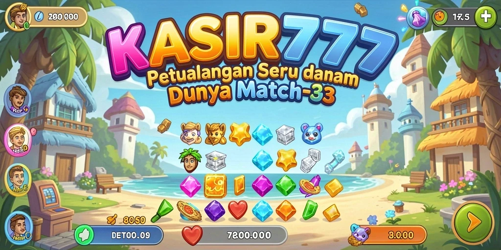 Tangkapan layar KASIR777 menunjukkan gameplay seru Match-3 yang penuh warna.