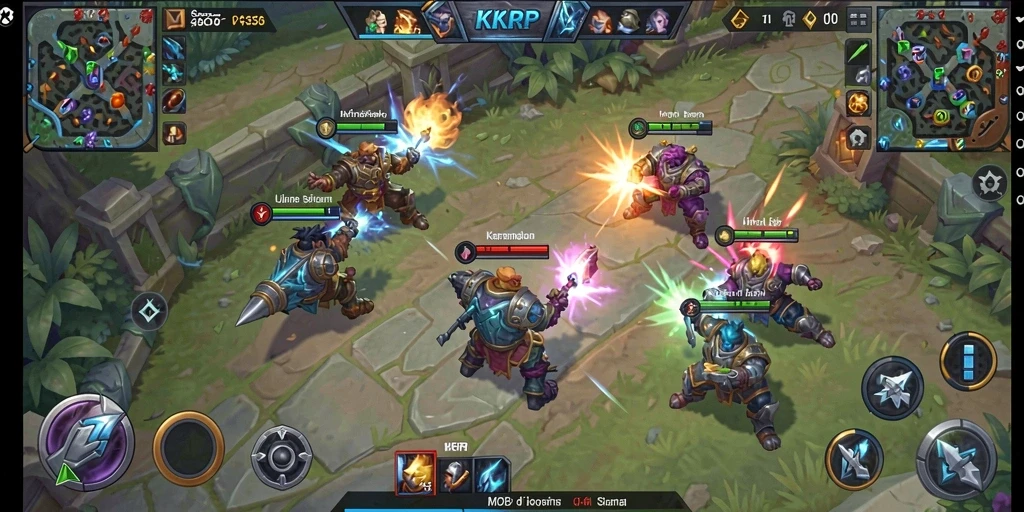 Screenshot gameplay <strong>KKRP</strong> yang menunjukkan pertarungan seru di arena MOBA.