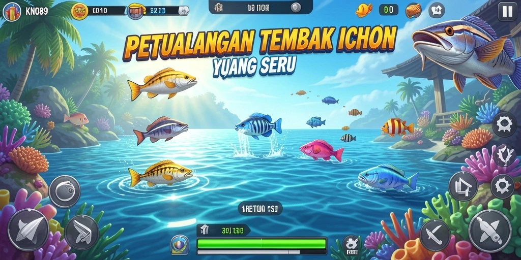 Screenshot KNO89 menampilkan serunya gameplay Tembak Ikan.