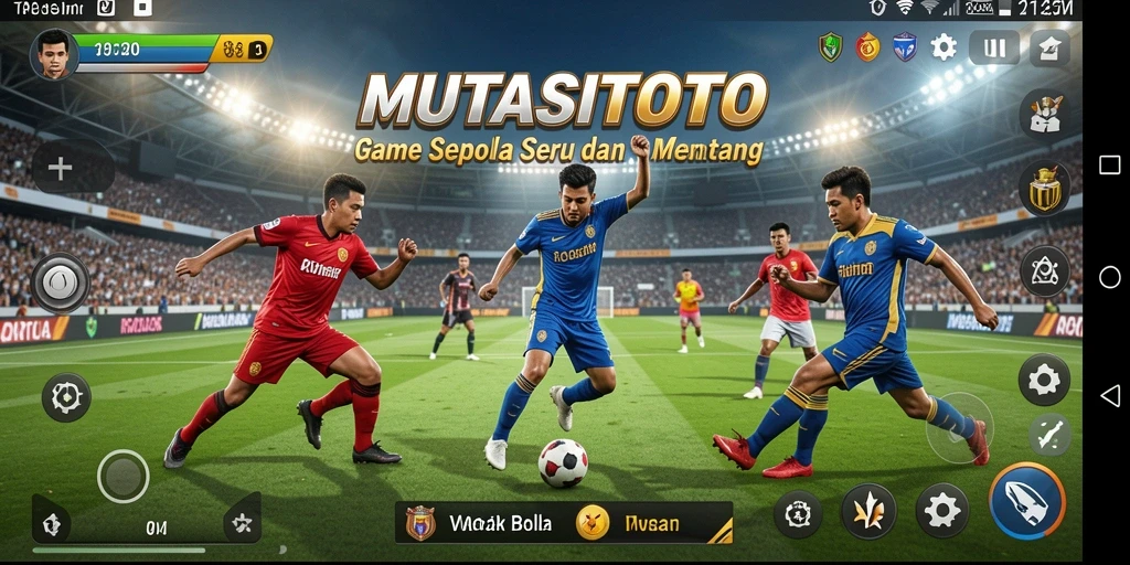 Tampilan gameplay MUTASITOTO menampilkan aksi sepak bola yang mendebarkan.