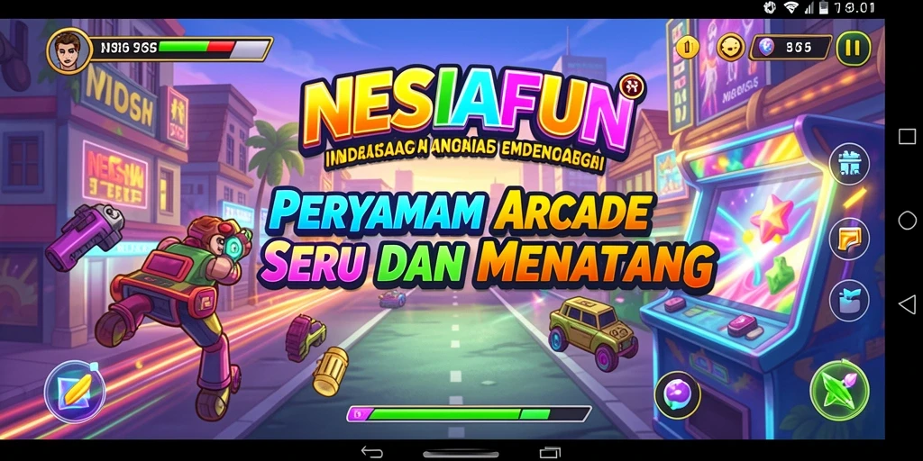 Screenshot utama NESIAFUN menunjukkan gameplay seru dan menantang di arena Arcade.