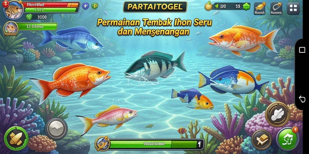 Screenshot gameplay PARTAITOGEL menampilkan aksi menembak ikan yang mendebarkan.