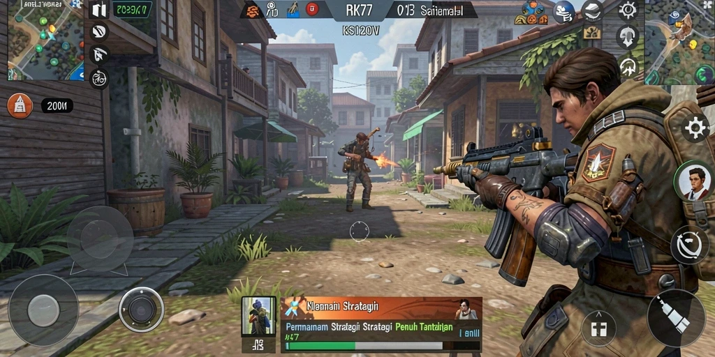 Screenshot menampilkan pertempuran mendebarkan dalam RK77 dengan taktik yang mendebarkan.