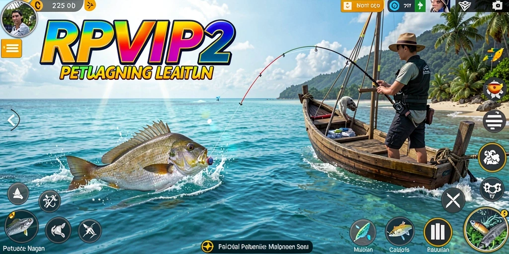 Screenshot gameplay RPVIP2 dengan suasana memancing yang menenangkan.