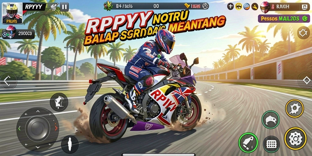 Gameplay balap motor yang mendebarkan dan realistis.