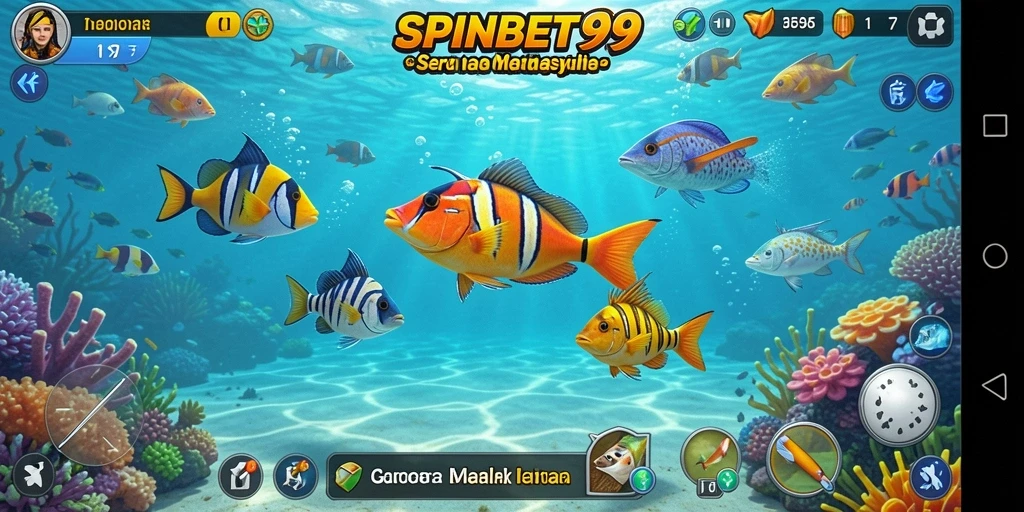 Tampilan gameplay seru dalam SPINBET99 saat menembak ikan.